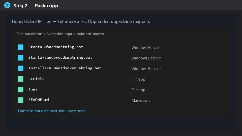 Skärmbild: Utforskaren med Starta-Månadsmätning.bat och scripts-mappen